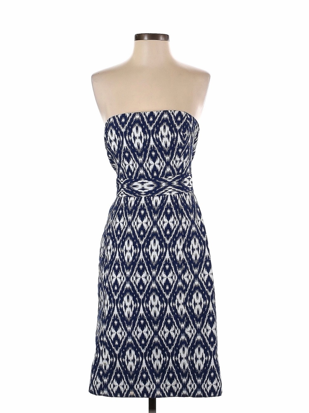 Banana Republic Navy and White Strapless Ikat Midi Dress